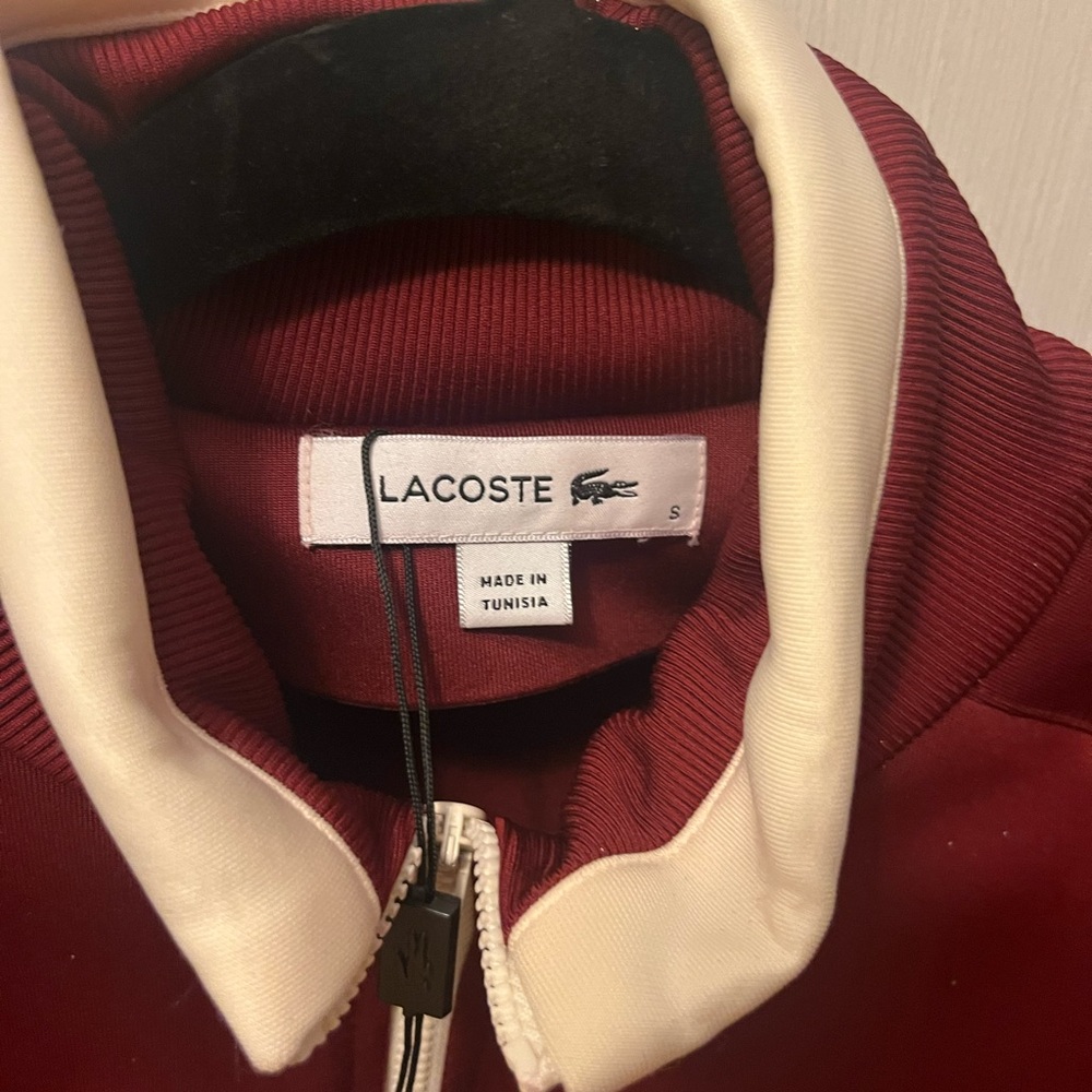 Lacoste Heavy Poly Zip Up in Burgundy and Pink SIZE SMALL